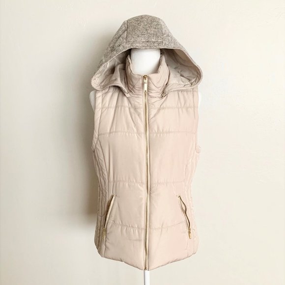 Style & Co. Jackets & Blazers - Style & Co. Tan Hoodie Puffer Vest Jacket